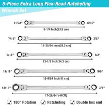 Extra Long Flex-head Ratcheting Wrench Set Double Box End Wrench Set 5-piece