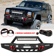 Offroad For 1984-2001 Jeep Cherokee Xj Front Bumper Wwinch Plate Led Lights