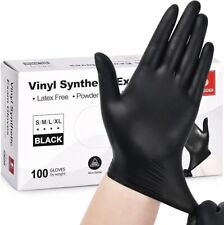 100 Black Vinyl Synthetic Exam Gloves 4-mil Powder-free Latex-free Non-sterile