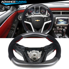 Fits 12-15 Camaro Matte Cf Carbon Alcantara Steering Wheel W Red Stitching