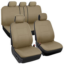Beige Tan Car Seat Covers For Auto Front Rear Bench Headrests Solid Color