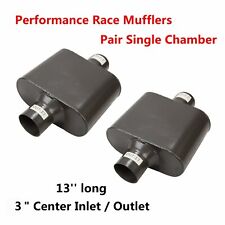 Pair Single Chamber 3 Center Inlet Outlet Performance Race Mufflers