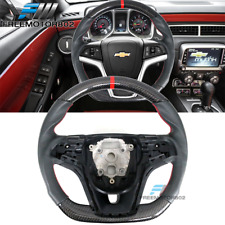 Fits 12-15 Chevy Camaro Cf Leather Steering Wheel W Red Stitching Indicator