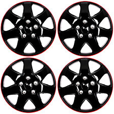 4 Pc Set Of 14 Ice Black Red Trim Hub Caps Skin Rim Cover For Oem Steel Wheel