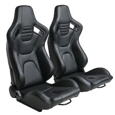 1pair Universal Reclinable Racing Seats Pu Leather Bucket Seats W2sliders Black