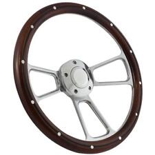 14 Slotted 3 Spoke Steering Wheel Wood Grip 5 Hole Chevy Ford Gmc Truck Chrome