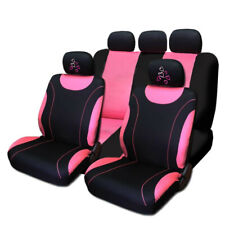 For Mazda Car Seat Covers Set Black Pink Polyester Pink Hearts Set New