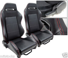 2 Black Leather Red Stitch Racing Seats Reclinable Sliders Volkswagen New 