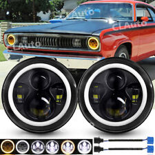 For Plymouth Duster 340 1970-1975 Pair 7inch Round Led Headlights Hilo Halo Drl