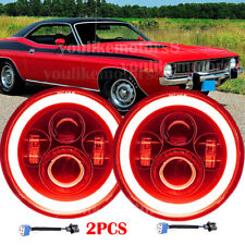 2pcs Fit Plymouth Barracuda Cuda Duster 340 7 Led Headlights Red Drl Hilo Beam