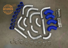 3 76mm Universal Aluminum Intercooler Turbo Pipe Piping Kit Blue Hoseclamps