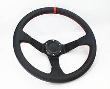Deep Dish 350mm 6 Hole Leather Sp Red Stitch Racing Sport Steering Wheel Horn