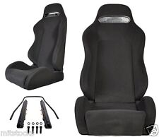 2 Black Cloth Racing Seats Reclinable Sliders Fits Pontiac New 