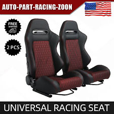 Racing Seat Universal Black Leather Reclinable Bucket Sport Seat 2 Pcs