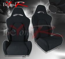 2x Black Cloth Reclinable Bucket Seats Automotive Chairs W Slider Rails