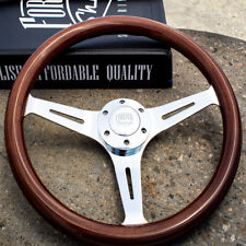 15 Chrome Steering Wheel With Real Dark Wood Mahogany Grip - 6 Hole