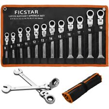 12pc 8-19 Mm Ratcheting Wrench Combination Spanner Tool Set Metric Flexible Head