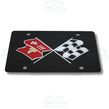 Corvette C2 Flags Inlaid Design Matte Black License Plate Official Licensed
