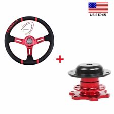 Red 14 Deep Dish Drifting Steering Wheel Quick Release Adapter Racing Car