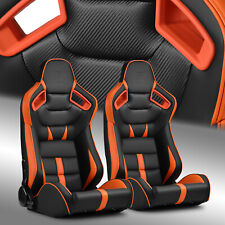 Black-orange Pvc Reclinable C-series Sport Racing Seats Pair Wslider Leftright