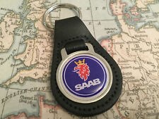 Saab Quality Black Real Leather Keyring