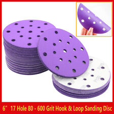 6 Inch 80 - 600 Grit Sanding Discs 17 Hole Dry Round Hook Loop Sander Sand Paper