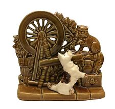 Vtg Mccoy Scottie Dog Cat Spinning Wheel Ceramic Glazed Planter Usa Read Desc