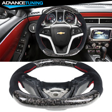 Fits 12-15 Camaro Forged Carbon Fiber Alcantara Steering Wheel W Red Stitching