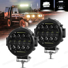 Pair 7 Round Led Pods Driving Light Bar Drl Work Lamps Flood Spot Suv Off-road