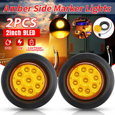 2x Amber 2 Inch Round 9 Led Side Marker Clearance Lights Truck Trailer Lamp 12v
