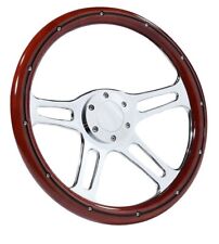 14 6 Hole Mahogany Wood Chrome Spoke Steering Wheelhorn Button Chevy Ford Gmc