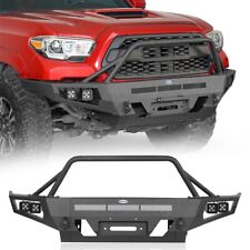 Offroad Front Bumper W Winch Plate 4x Led Lights Fit 2016-2023 Toyota Tacoma