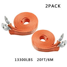 2pack 20ft Heavy Duty Recovery Tow Strap Rope Steel Hook 13000lb Break Strength