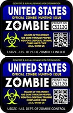 Two United States Zombie Blue Purple Hunting License Permits 3x4 Decal 1202