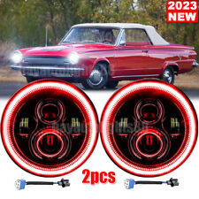 2pcs Fit Dodge Dart 1964-1976 7 Round Led Headlights Hi-lo Sealed Beam Red Drl