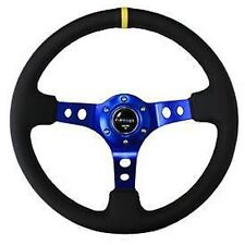 Nrg Steering Wheel Black Leather Blue Spoke W Yellow Mark 350mm 3 Deep Dish