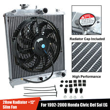 2 Row Aluminum Radiator12 Slim Fan For 1992-2000 Honda Civic Del Sol Eg Eh Ej