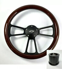 14 Black Dark Wood Steering Wheel Bowtie Horn For 1995-2001 Chevygmc Trucks