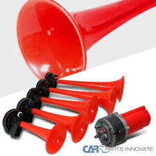 Five Trumpet La Cucaracha Great Music Air Horn Red 125db 12v Wcompressor Kit