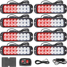 8pc 16-led Red White Strobe Lights Grille Warning Hazard Flashing Control Kit
