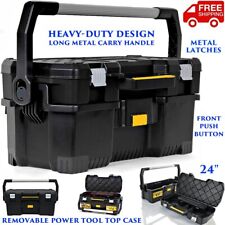 Large Tool Storage Box Heavy Duty Metal Handle Removable Power Tool Top Case 24
