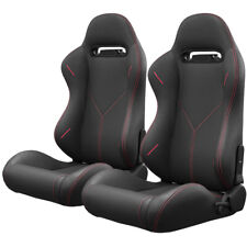 Set Of 2 Bucket Racing Seats Pvc Leather Reclinable Carbon Look W Adjust Slider