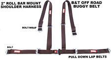 4 Point Buckle Tongue Racing Harness Off Road Seat Belt Roll Bar Mount Brown
