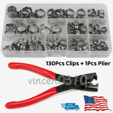 100x Assorted Hose Clamp Stainless Steel Ear Cinch Rings Crimp Pinch Set Pliers
