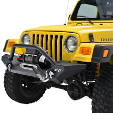 Eag Front Bumper Wwinch Plated-rings Black Fit For 87-06 Jeep Wrangler Tj Yj