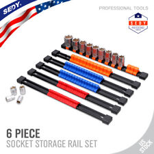 6pc Socket Organizer Mountable Sliding Holder Rail Rack Tool Storage 14 38 12