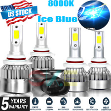 Combo 9005 9006 Ice Blue 8000k Cob Car Led Headlight Kit Bulbs High Low Beam Us