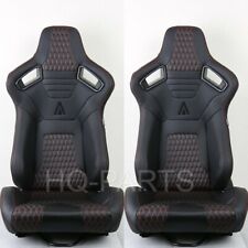 2 Tanaka Premium Black Carbon Pvc Leather Racing Seats Red Stitch Fits Mustang
