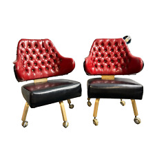 Vintage Gasser Cocktail Lounge Swivel Casino Chairs Mid Century Black Red 1940s