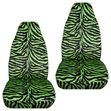 Universal Size Front Set Car Seat Covers Zebra Black And Lime Green